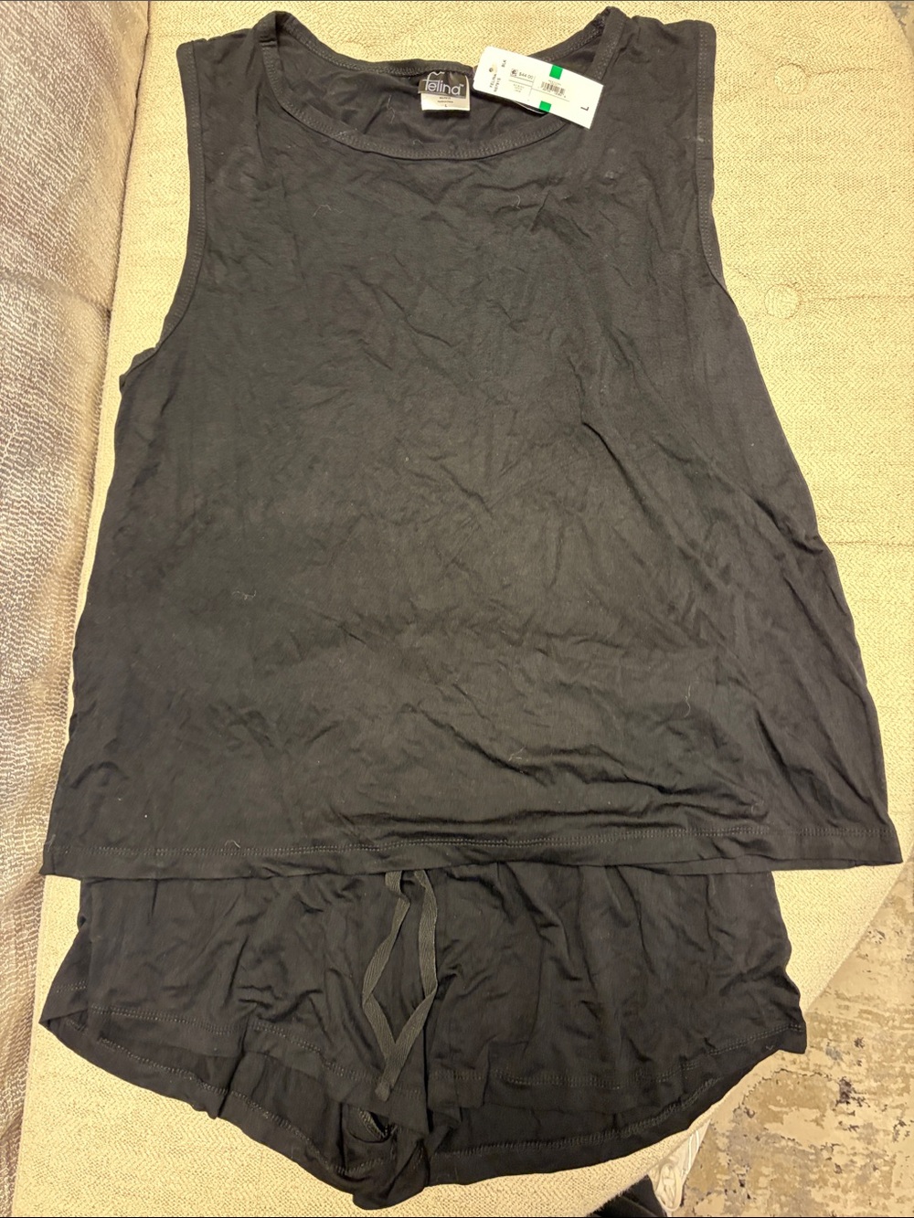 Felina Black Sleeveless Pajama Tank with Shorts